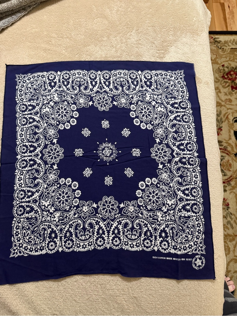 Classic Navy Blue Floral Bandana Scarf